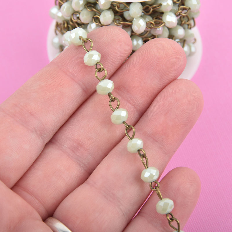 13 feet MINT GREEN Crystal Rondelle Rosary Chain, antique gold, 6mm faceted rondelle glass beads, fch0403b