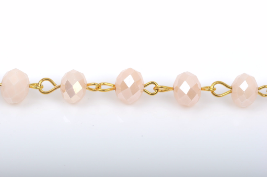 peach crystal rosary chain