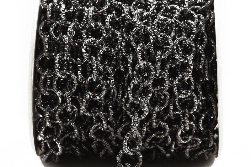 1 yard GUNMETAL Black Cable Chain, Round Links are 11mm unsoldered, Diamond Cut Twist Rope Design, fch0465a