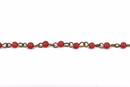 13 feet RED Howlite Rosary Chain, bronze, 4mm round stone beads, bulk on spool, fch0485b