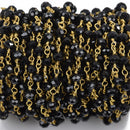 10 meters (30+ feet) JET BLACK Crystal Rondelle Rosary Bead Chain, gold double wrapped wire, 4mm faceted rondelle glass beads, fch0527b