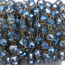 1 yard Blue AB Crystal Rondelle Rosary Chain, bronze, 8mm faceted rondelle glass beads, fch0566a