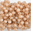 13 feet IVORY CREAM AB Crystal Rondelle Rosary Chain, bright gold wire, 6mm faceted rondelle glass beads, fch0572b