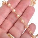 1 yard IVORY CREAM AB Crystal Rondelle Rosary Chain, bright gold wire, 6mm faceted rondelle glass beads, fch0572a