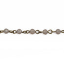 13 feet Frosted GREY Crystal Rosary Chain, bronze, 4mm round faceted crystal beads, fch0573b