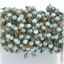 1 yard Blue Green Crystal Rosary Chain, bronze wire, MATTE 4mm rondelle faceted crystal beads, fch0588a