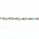 13 feet Blue Green Crystal Rosary Chain, bronze wire, MATTE 4mm rondelle faceted crystal beads, fch0588b