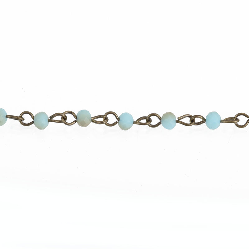 1 yard Blue Green Crystal Rosary Chain, bronze wire, MATTE 4mm rondelle faceted crystal beads, fch0588a