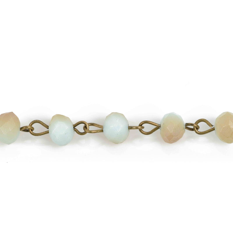 3 feet (1 yard) Pale Blue and Tan Crystal Rosary Chain, bronze wire, 6mm matte rondelle faceted crystal beads, fch0688a