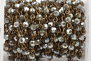 13 feet (4.33 yards) DARK MUSHROOM Grey Crystal Rosary Chain, bronze links, 4mm round faceted crystal bead chain, fch0610b