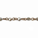13 feet (4.33 yards) DARK MUSHROOM Grey Crystal Rosary Chain, bronze links, 4mm round faceted crystal bead chain, fch0610b