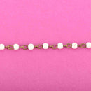 1 yard WHITE Howlite Rosary Chain, bronze links, 4mm round stone beads, fch0615a
