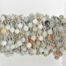 3 feet (1 yard)) AMAZONITE GEMSTONE Rosary Chain, silver, 4mm round gemstone beads, fch0616a