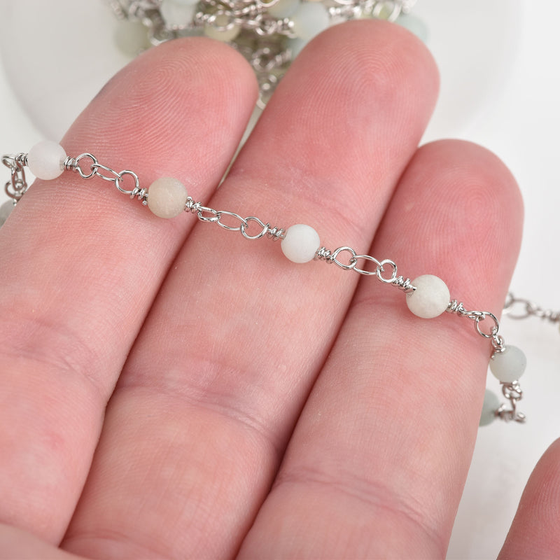 3 feet (1 yard)) AMAZONITE GEMSTONE Rosary Chain, silver, 4mm round gemstone beads, fch0616a