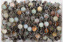 3 feet (1 yard) AMAZONITE GEMSTONE Rosary Chain, gunmetal, 4mm round gemstone beads, fch0617a