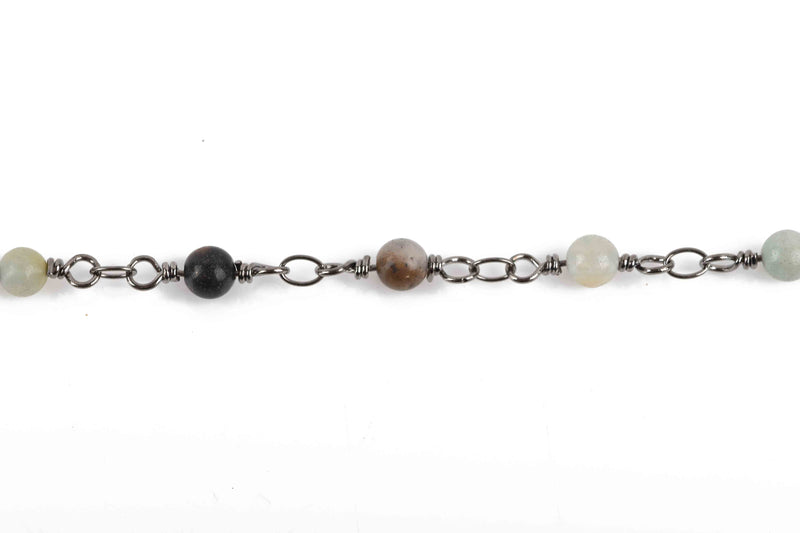 3 feet (1 yard) AMAZONITE GEMSTONE Rosary Chain, gunmetal, 4mm round gemstone beads, fch0617a