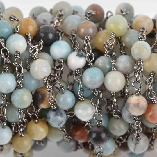 AMAZONITE GEMSTONE Rosary Chain, gunmetal, 6mm round gemstone beads, fch0619