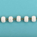 1 yard WHITE Howlite Rosary Chain, bronze wire links, 12mm RONDELLE stone bead chain, fch0621a