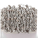 5 yards GREY Crystal Rosary Bead Chain, silver double wrapped wire, 4mm faceted rondelle glass beads, fch0625b