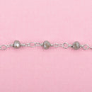 5 yards GREY Crystal Rosary Bead Chain, silver double wrapped wire, 4mm faceted rondelle glass beads, fch0625b