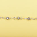 5 yards GREY Crystal Rosary Bead Chain, silver double wrapped wire, 4mm faceted rondelle glass beads, fch0625b