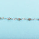 5 yards GREY Crystal Rosary Bead Chain, silver double wrapped wire, 4mm faceted rondelle glass beads, fch0625b
