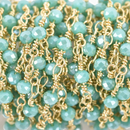 1 yard MINT GREEN Crystal Rosary Bead Chain, gold double wrapped wire, 4mm faceted rondelle glass beads, fch0628a