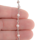 1 yard BLUSH Crystal Rosary Bead Chain, silver double wrapped wire, 4mm faceted rondelle glass beads, fch0631a