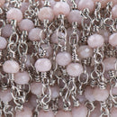 5 yards BLUSH Crystal Rosary Bead Chain, silver double wrapped wire, 4mm faceted rondelle glass beads, fch0631b