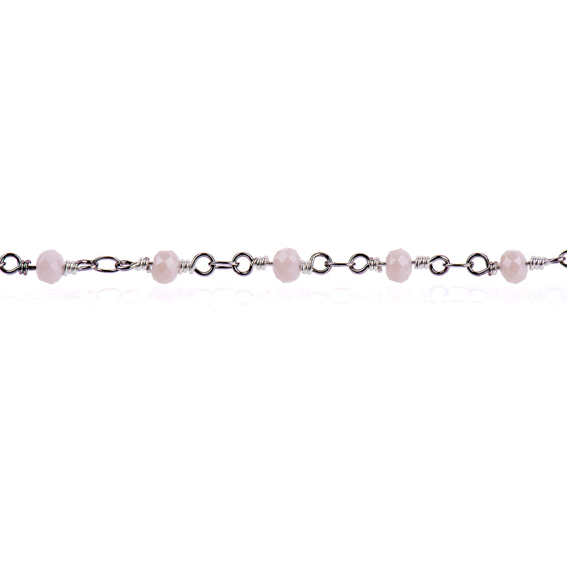 5 yards BLUSH Crystal Rosary Bead Chain, silver double wrapped wire, 4mm faceted rondelle glass beads, fch0631b