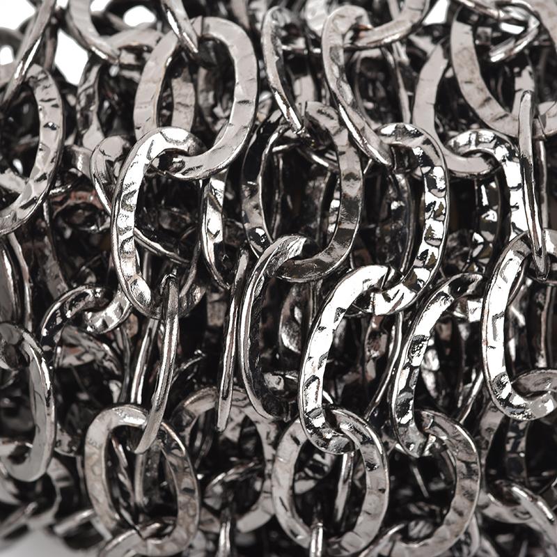1 yard Gunmetal Oval Hammered Link Chain, links are 21x14mm fch0639