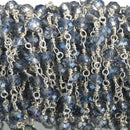 10 yards Light Mystic Blue AB Crystal Rondelle Rosary Chain, silver double wrap, 6mm faceted rondelle glass beads, fch0640b