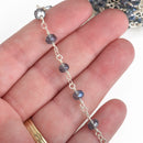 1 yard Light Mystic Blue AB Crystal Rondelle Rosary Chain, silver double wrap, 6mm faceted rondelle glass beads, fch0640a