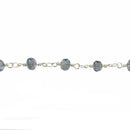10 yards Light Mystic Blue AB Crystal Rondelle Rosary Chain, silver double wrap, 6mm faceted rondelle glass beads, fch0640b