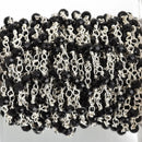 3 ft BLACK Crystal Rondelle Rosary Chain, silver double wrap, 4mm faceted rondelle opaque glass beads, fch0645a