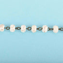13 feet (4.33 yards) WHITE Howlite Rosary Chain, bronze wire links, 8mm RONDELLE stone bead chain, fch0646b