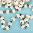 13 feet (4.33 yards) WHITE Howlite Rosary Chain, bronze wire links, 8mm RONDELLE stone bead chain, fch0646b