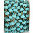 1 yard TURQUOISE BLUE Howlite Rosary Chain, bronze wire links, 8mm RONDELLE stone bead chain, fch0647a