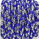 1 yard Royal Blue Crystal Rondelle Rosary Chain, silver double wrap, 6mm faceted rondelle OPAQUE glass beads, fch0649a