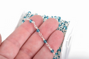 1 yard TEAL BLUE Crystal Rosary Chain, bright silver double wrap, 4mm faceted round glass beads, fch0652a