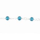 1 yard TEAL BLUE Crystal Rosary Chain, bright silver double wrap, 6mm faceted round glass beads, fch0654a