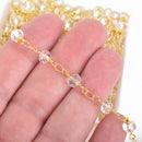 1 yard CLEAR Crystal Rosary Chain, bright GOLD double wrap, 6mm faceted rondelle glass beads, fch0657a