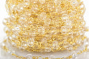 1 yard CLEAR Crystal Rosary Chain, bright GOLD double wrap, 6mm faceted rondelle glass beads, fch0657a