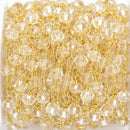 1 yard CLEAR Crystal Rosary Chain, bright GOLD double wrap, 6mm faceted rondelle glass beads, fch0657a