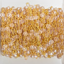 10 yards CLEAR Crystal Rosary Chain, bright GOLD double wrap, 4mm faceted rondelle glass beads, fch0658b