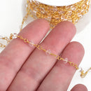 10 yards CLEAR Crystal Rosary Chain, bright GOLD double wrap, 4mm faceted rondelle glass beads, fch0658b