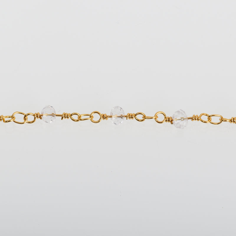 10 yards CLEAR Crystal Rosary Chain, bright GOLD double wrap, 4mm faceted rondelle glass beads, fch0658b