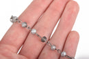 13 feet Frosted Matte SILVER GREY Crystal Rondelle Rosary Chain, gunmetal, 6mm faceted rondelle glass beads, fch0661b