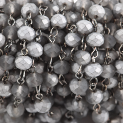 1 yard (3 feet) Frosted Matte SILVER GREY Crystal Rondelle Rosary Chain, gunmetal, 8mm faceted rondelle glass beads, fch0662a