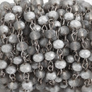 13 feet Frosted Matte SILVER GREY Crystal Rondelle Rosary Chain, gunmetal, 8mm faceted rondelle glass beads, fch0662b